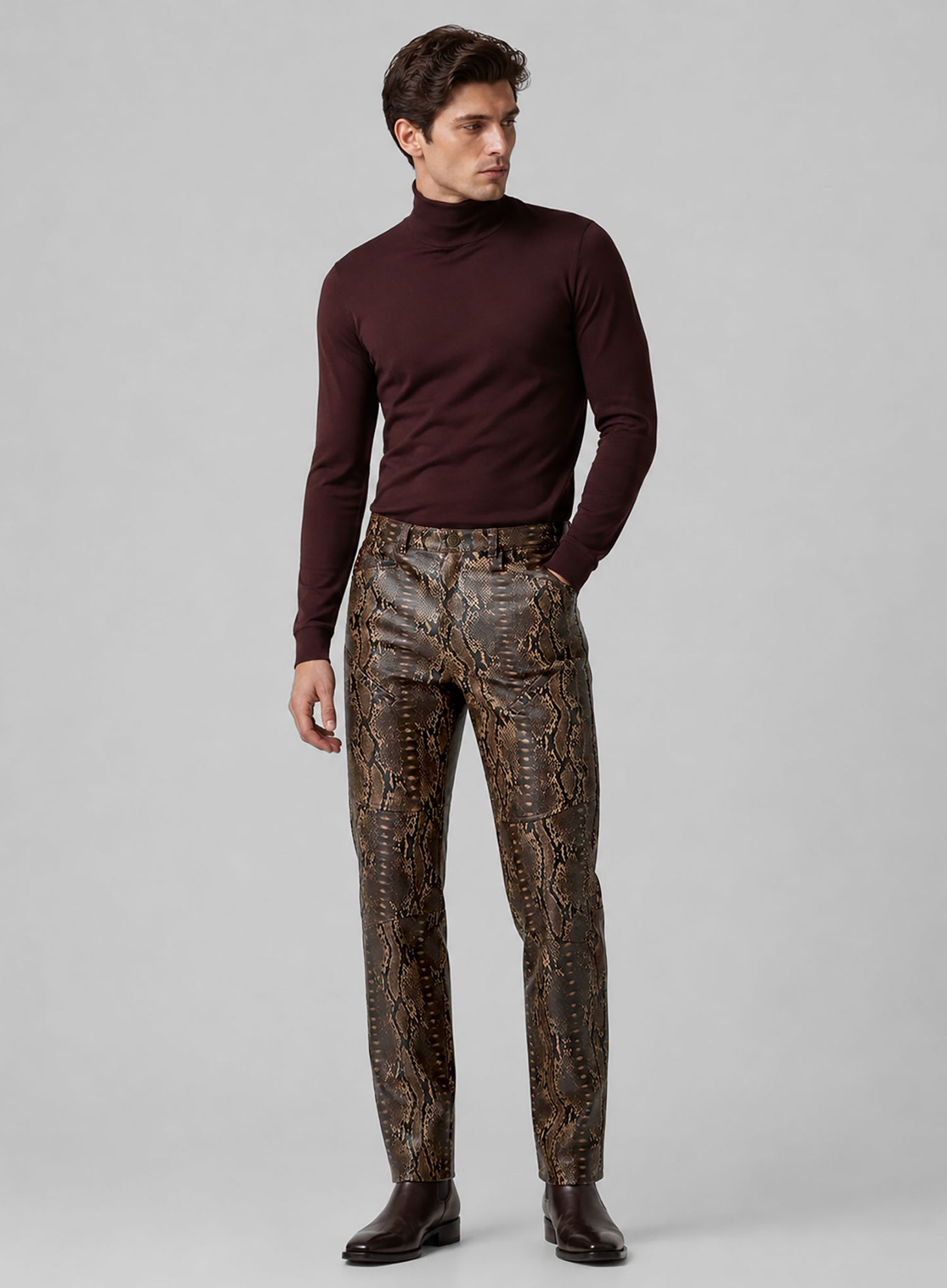 Dark Brown Python Leather Jeans Style #522