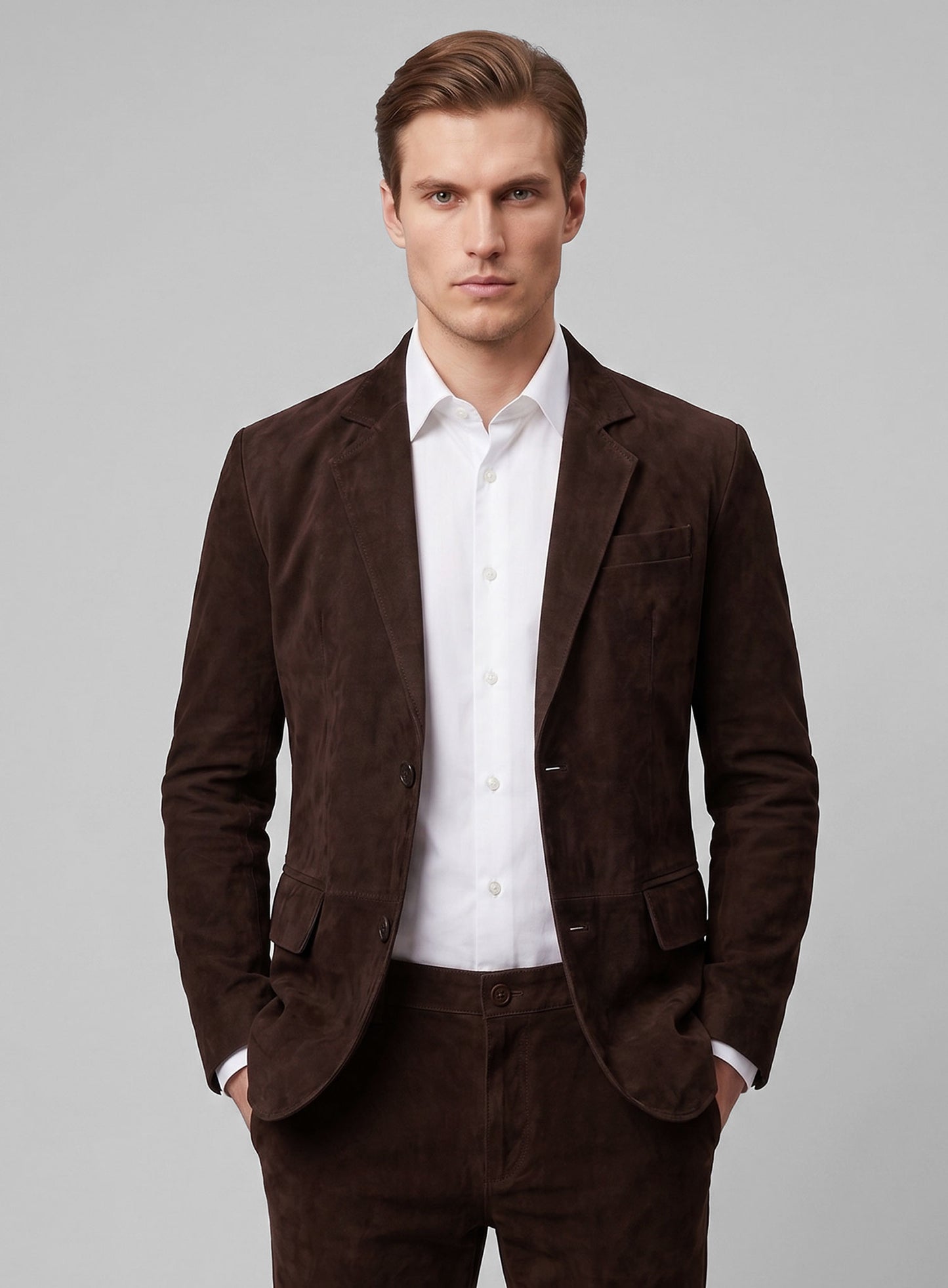 Dark Brown Suede Leather Blazer