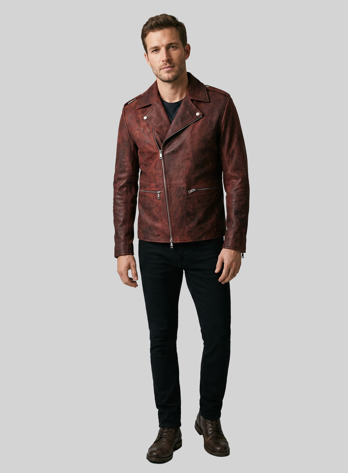 Dark Vintage Red Lewis Hamilton Leather Jacket