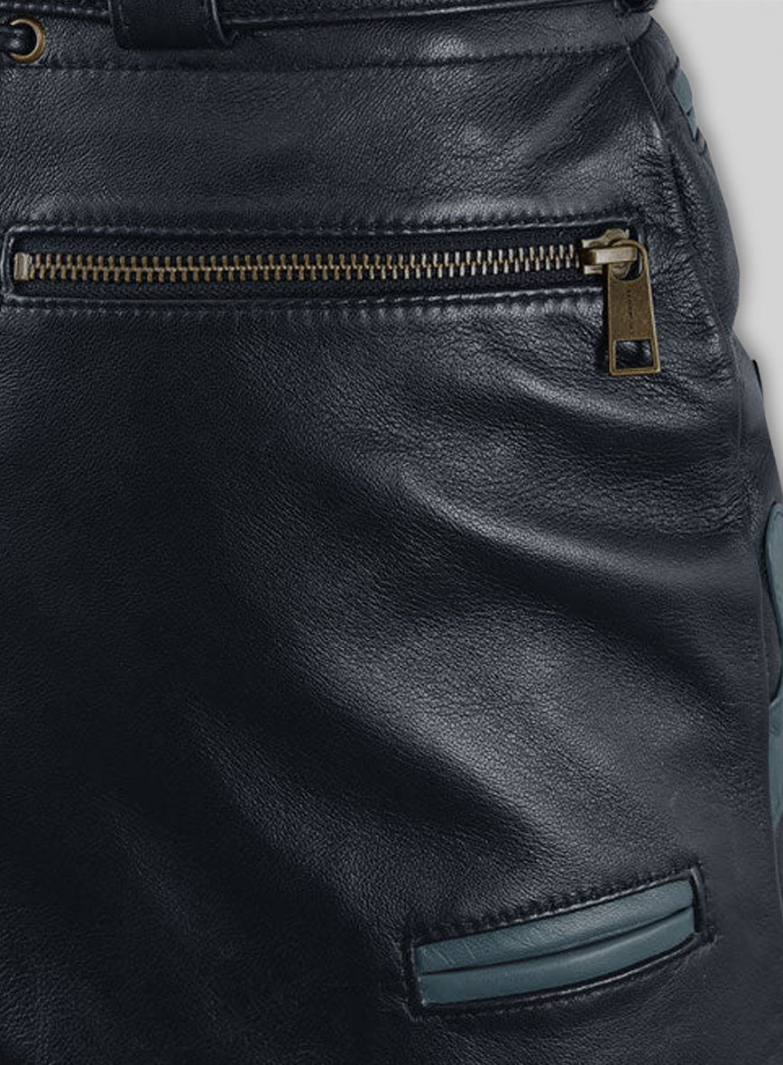 Dark Blue Leather Cargo Shorts Style # 364