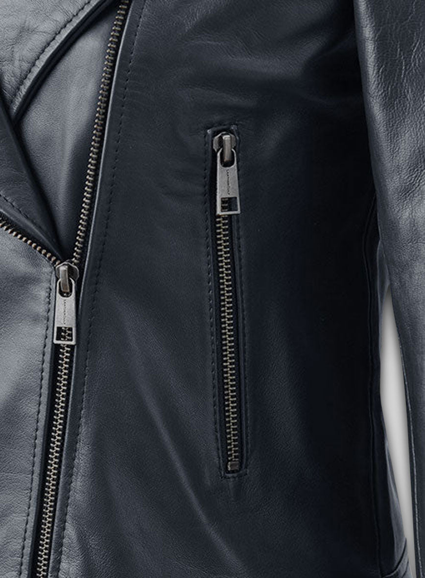 Dark Blue Leather Jacket # 237