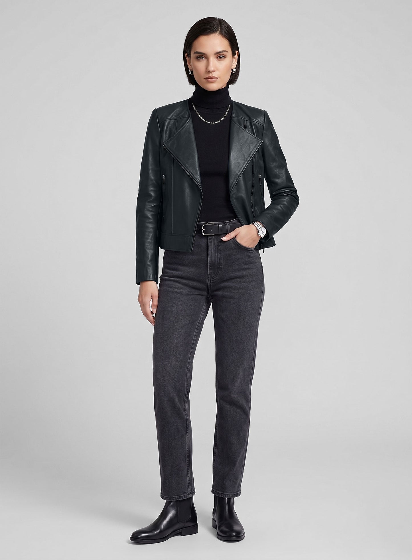 Dark Blue Leather Jacket # 237