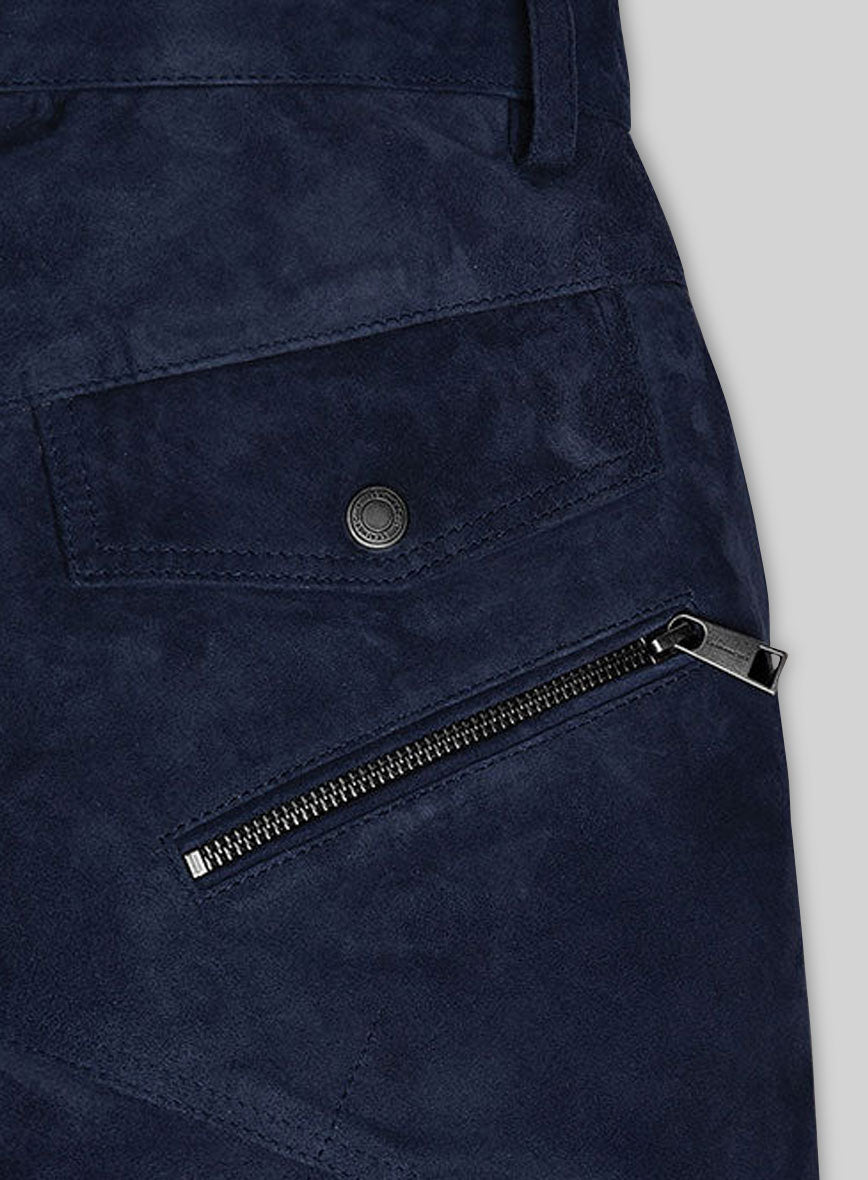 Dark Blue Suede Leather Cargo Jeans - Style 01-2