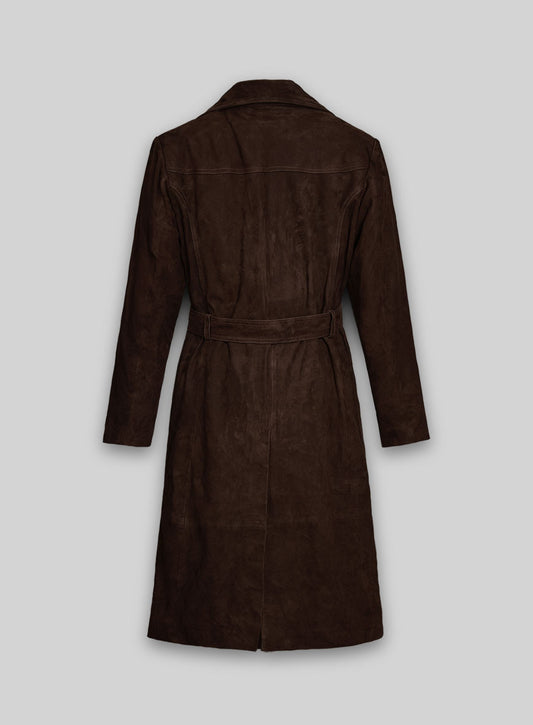 Dark Brown Suede Alpine Leather Long Coat