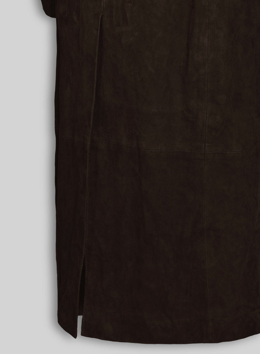 Dark Brown Suede Alpine Leather Long Coat