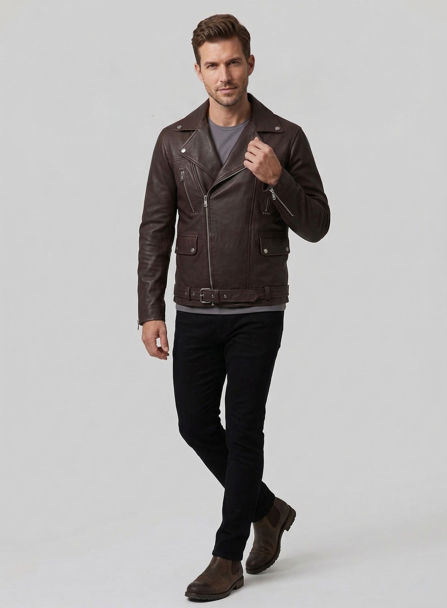 Dauntless Brown Biker Leather Jacket