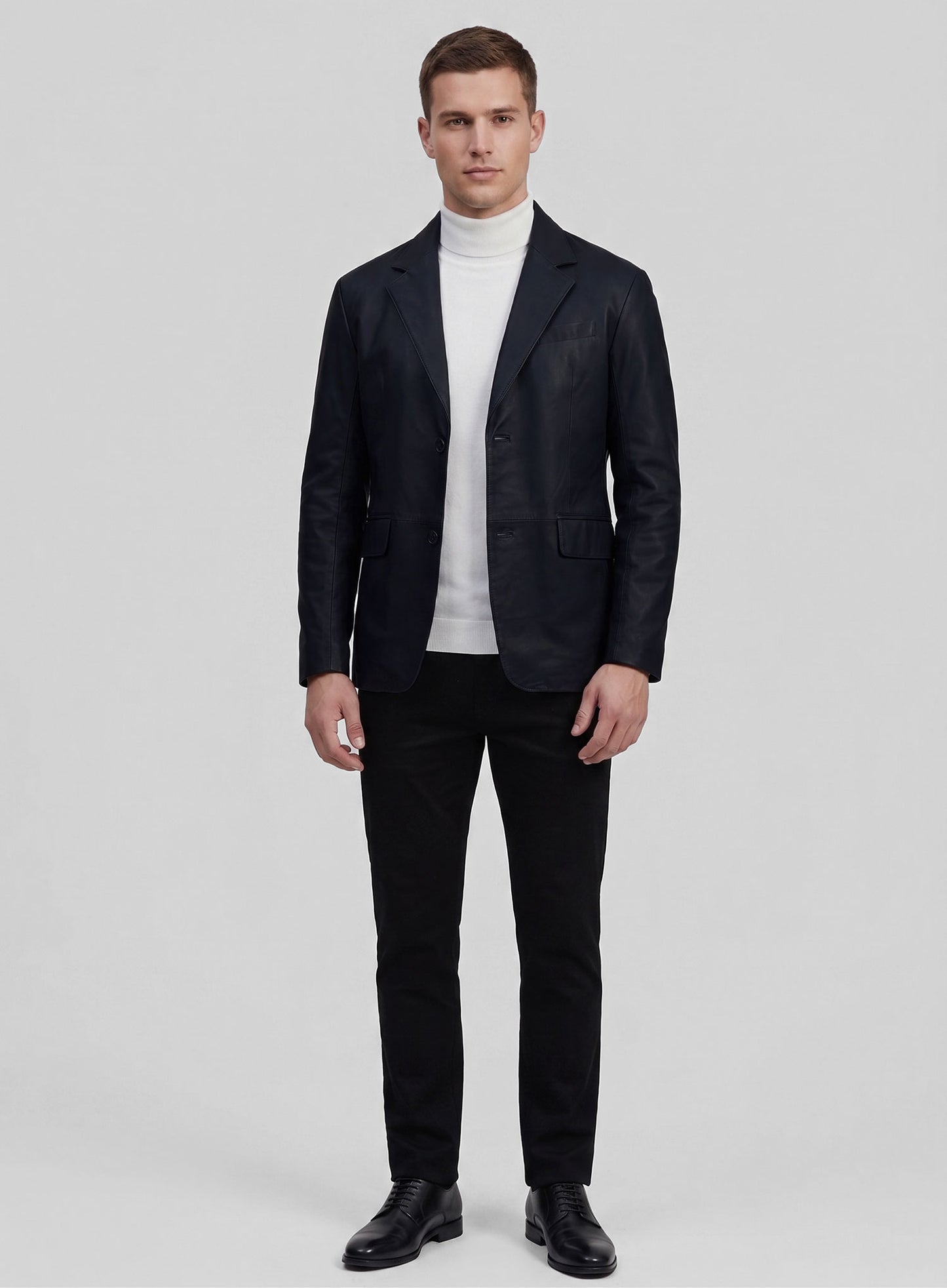 Deep Blue Lambskin Leather Blazer