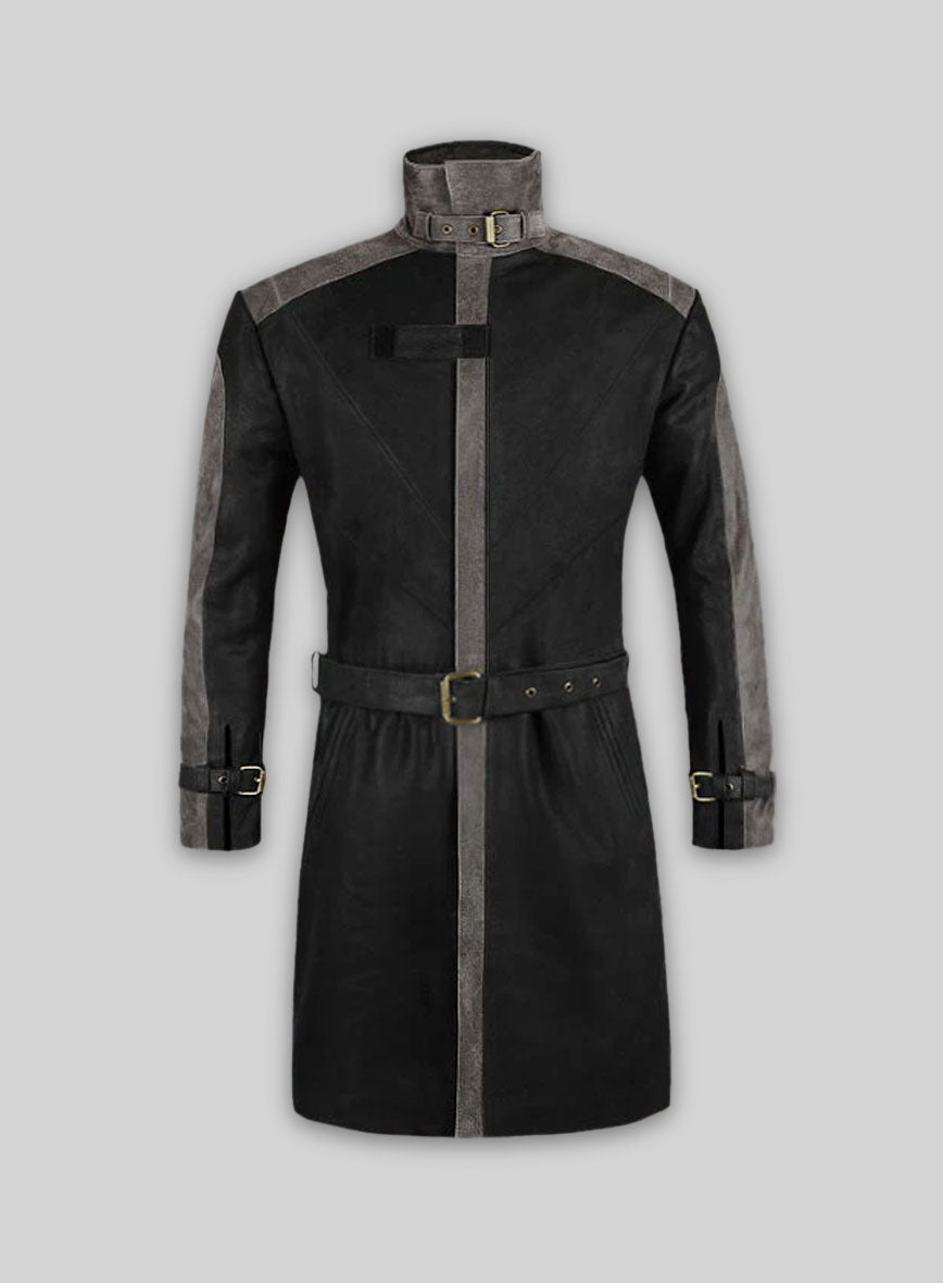 Distressed Black Aiden Pearce Watch Dog Leather Trench Coat