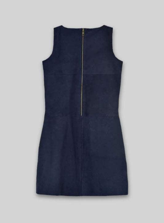 Dark Blue Suede Circle Leather Dress - # 755