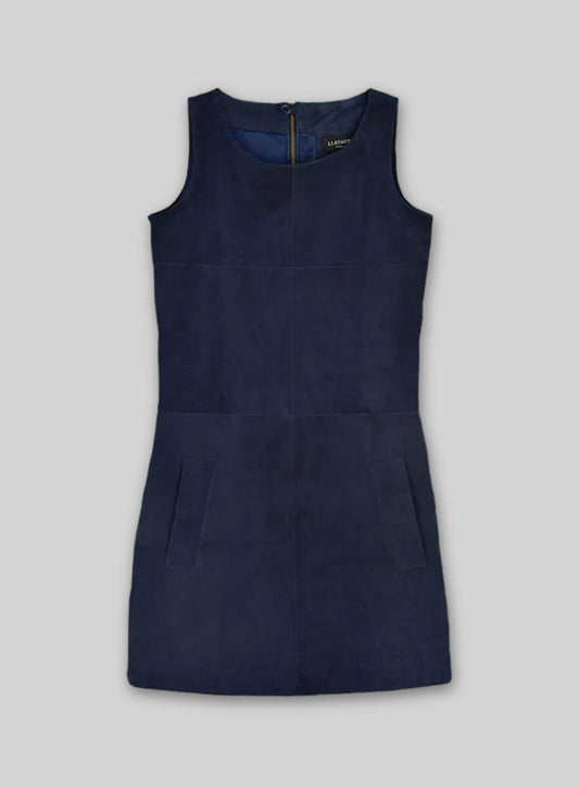 Dark Blue Suede Circle Leather Dress - # 755