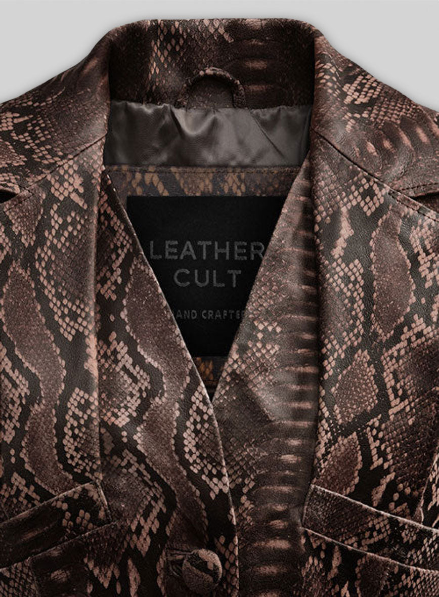 Dark Brown Python Chelsea Leather Long Coat