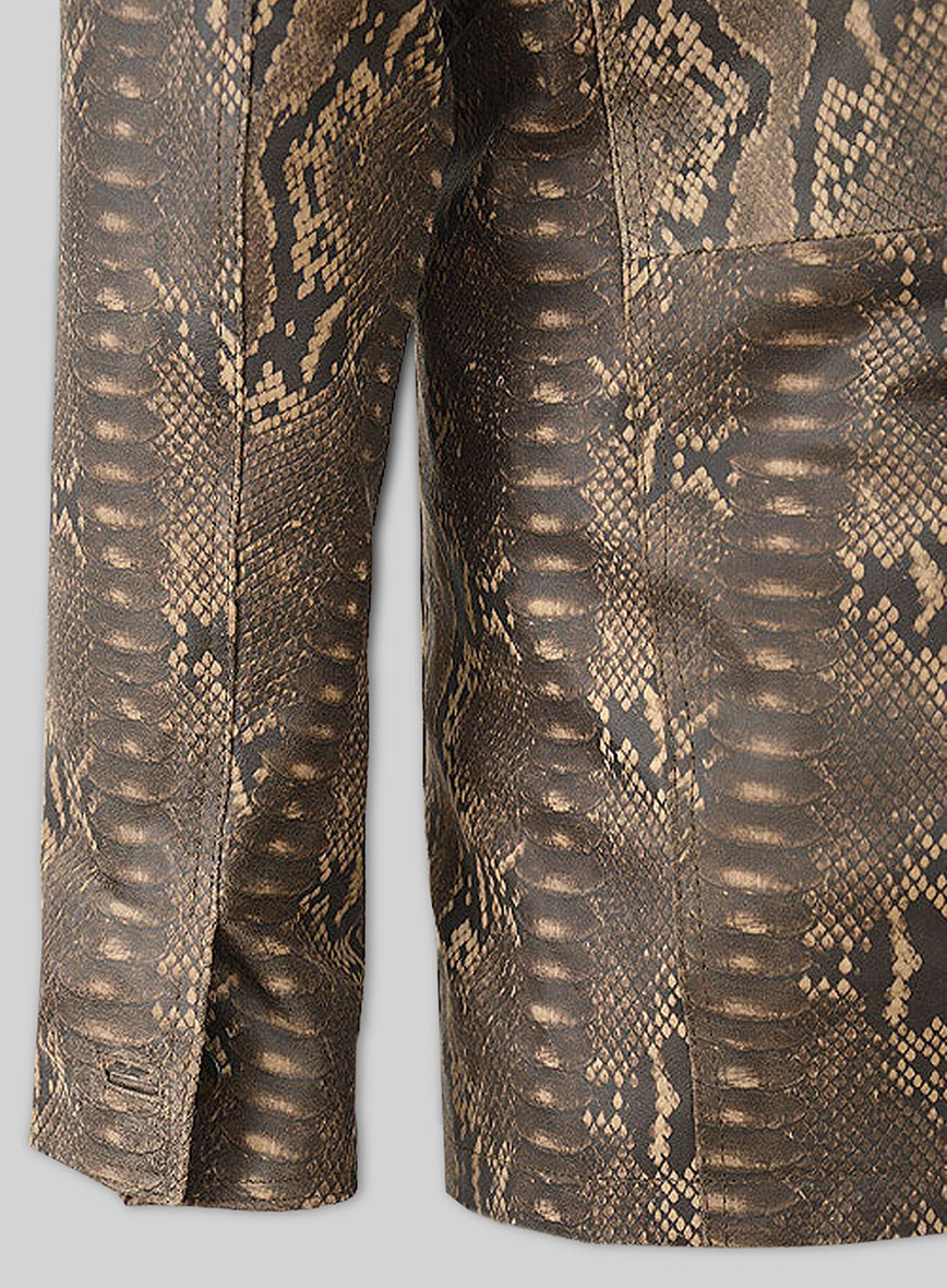 Dark Brown Python Zipper Leather Blazer #3