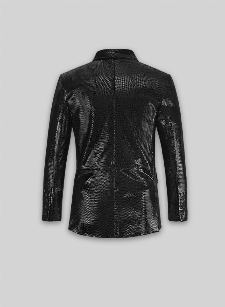 Snake Emboss Black Leather Blazer