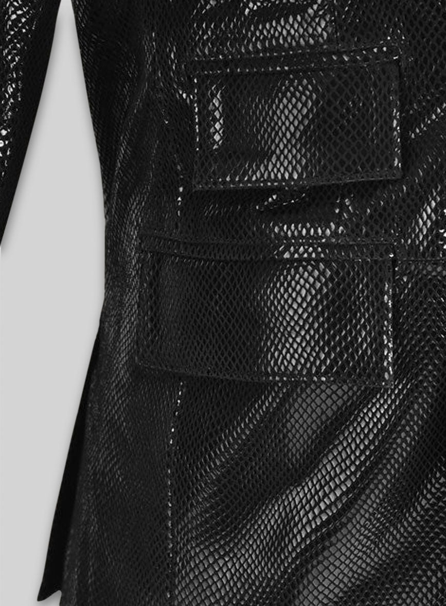 Snake Emboss Black Leather Blazer
