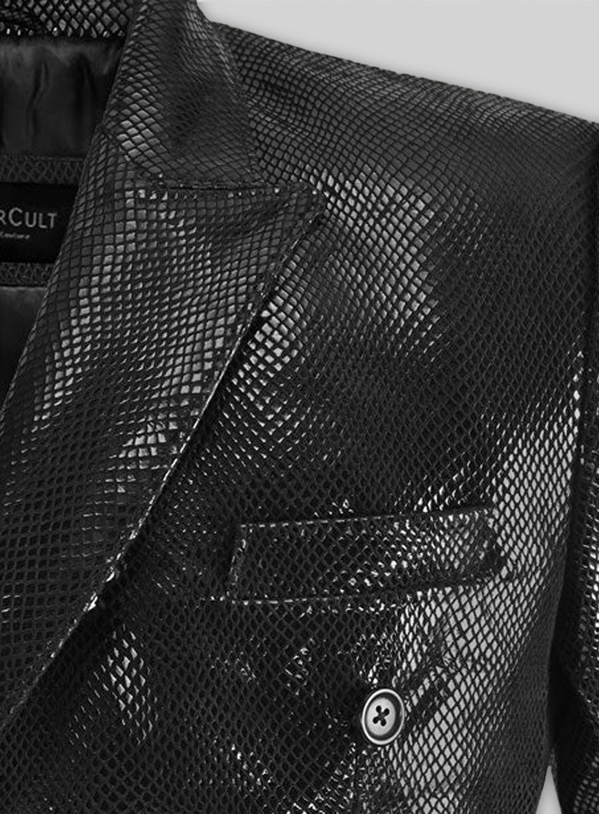 Snake Emboss Black Leather Blazer