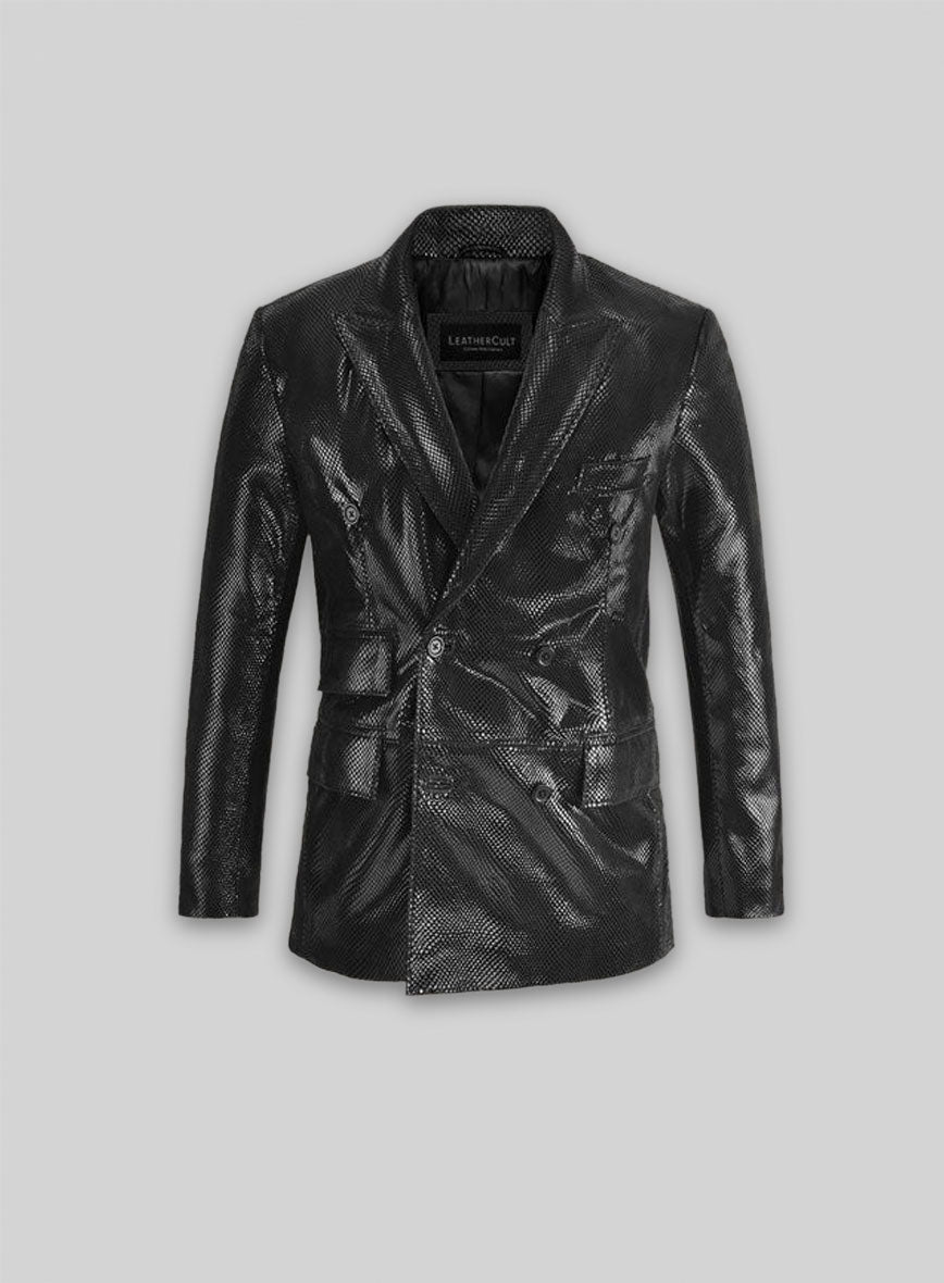 Snake Emboss Black Leather Blazer