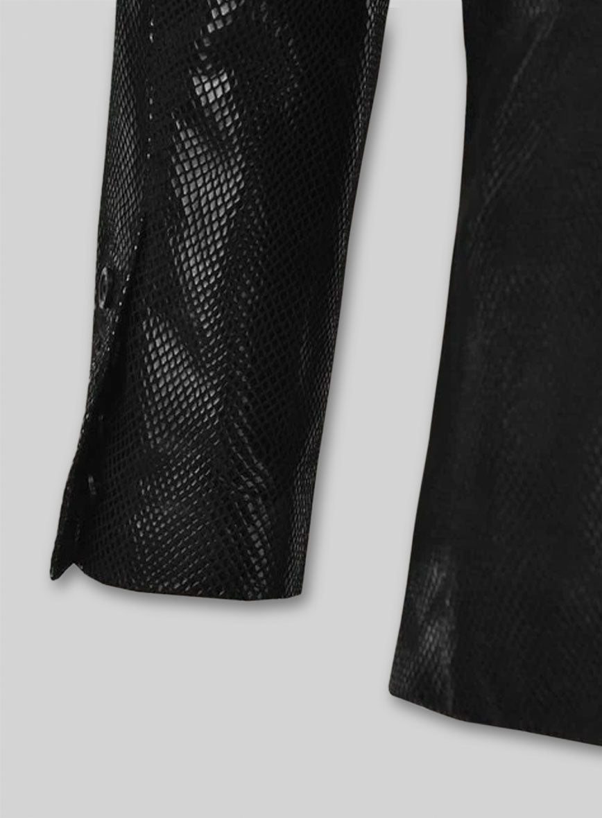 Snake Emboss Black Leather Blazer