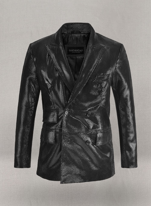 Snake Embossed Double Breasted Leather Suit - LeatherCult