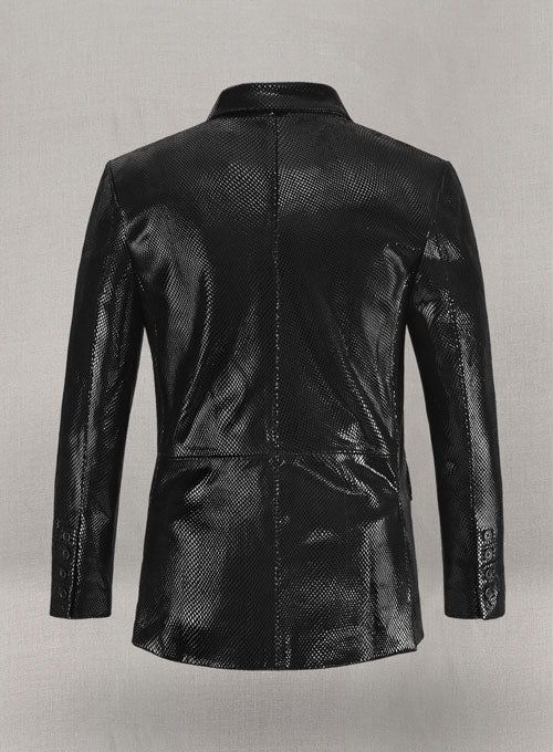 Snake Embossed Double Breasted Leather Suit - LeatherCult