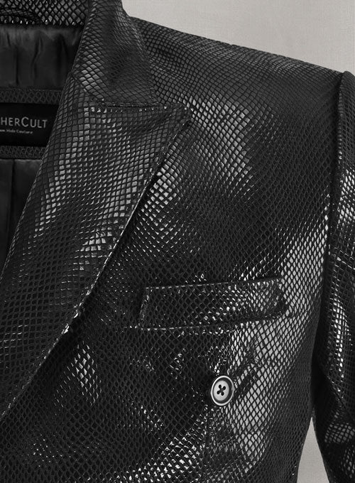 Snake Embossed Double Breasted Leather Suit - LeatherCult