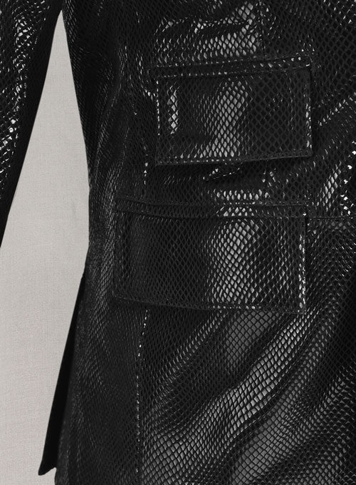 Snake Embossed Double Breasted Leather Suit - LeatherCult