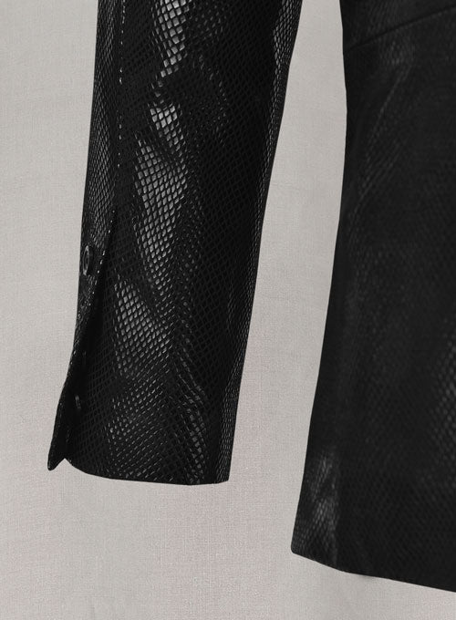 Snake Embossed Double Breasted Leather Suit - LeatherCult