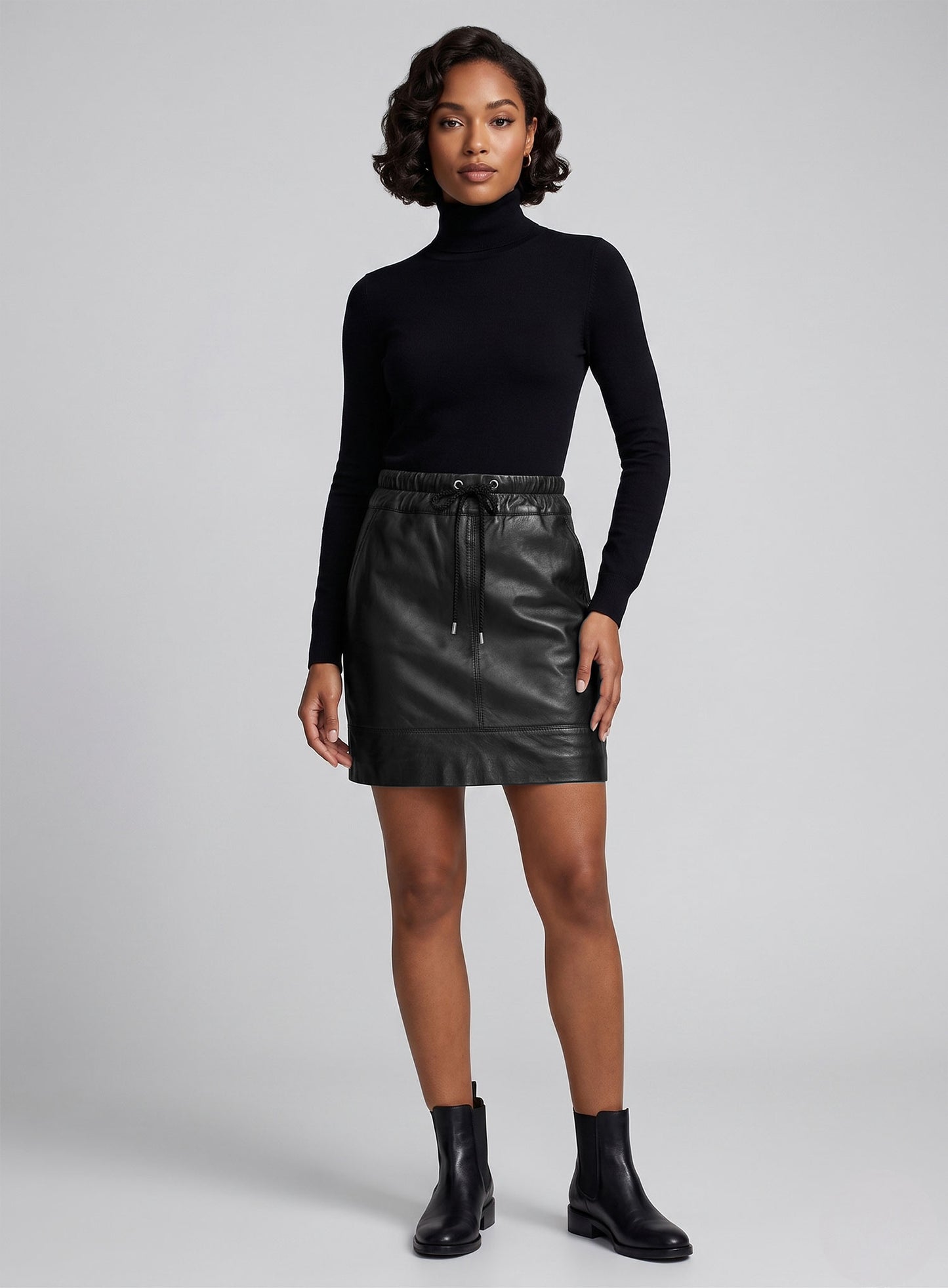 Drawstring Leather Skirt - # 421