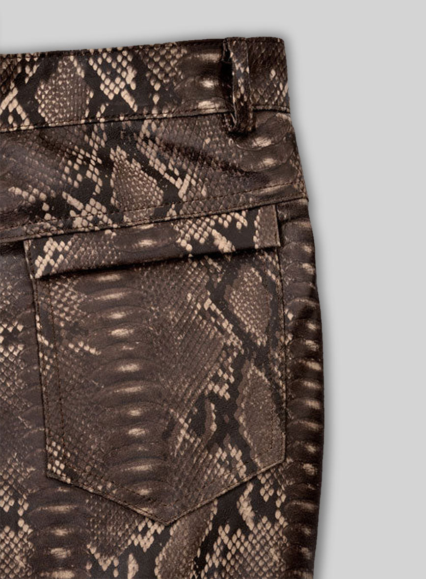 Dark Brown Python Leather Jeans Style #522