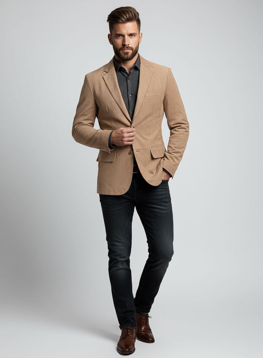 Dusty Beige Suede Leather Blazer