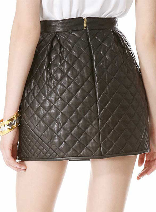 Ecru Quilted Leather Skirt - # 428 - LeatherCult