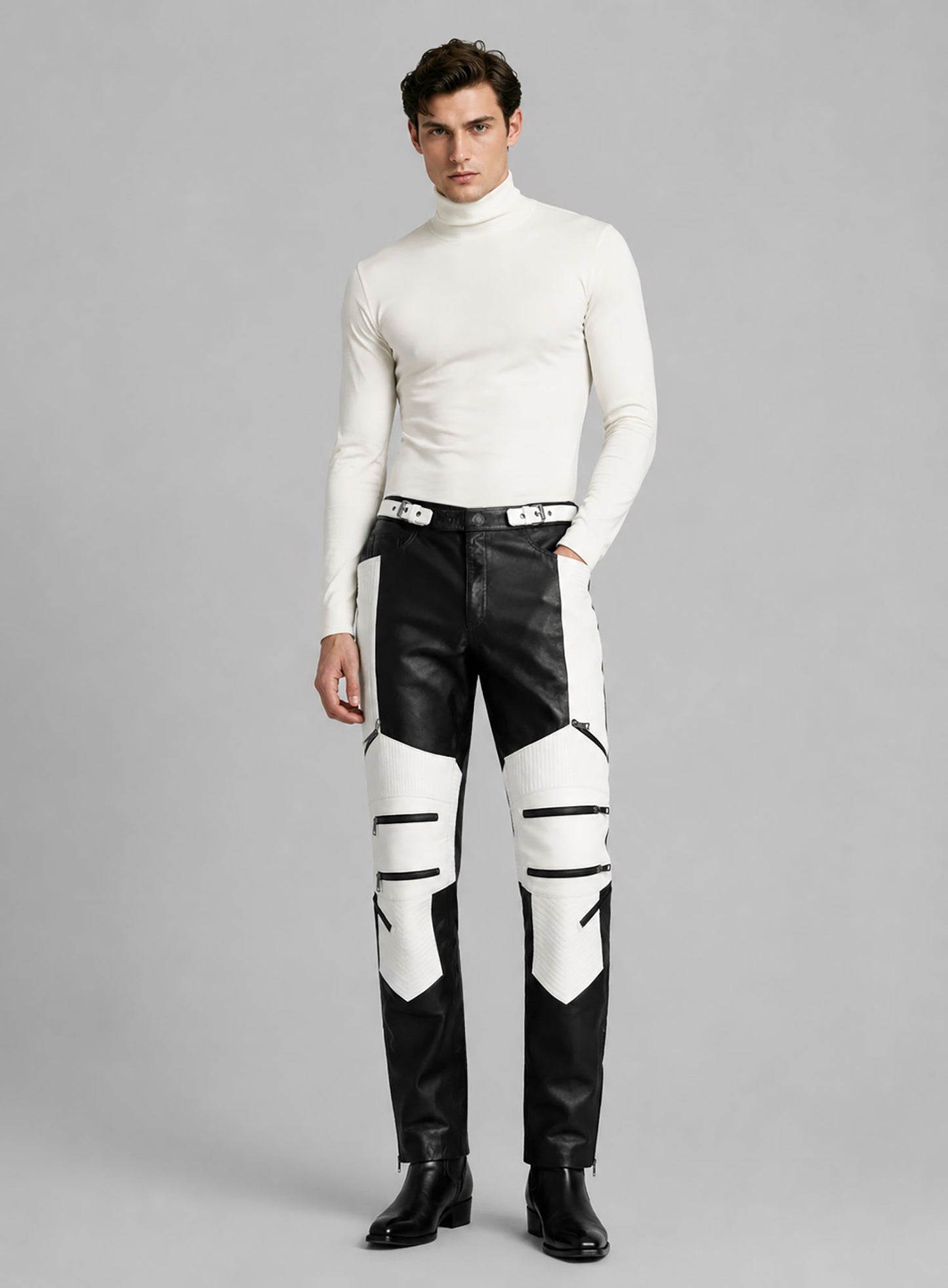 Electric Zipper Combination Leather Pants