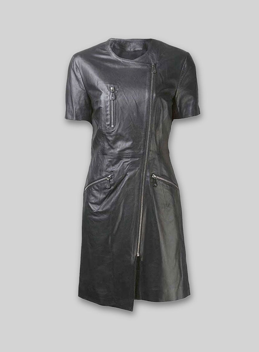 Womens Exposed Zip Leather Dress - #774 by LeatherCult