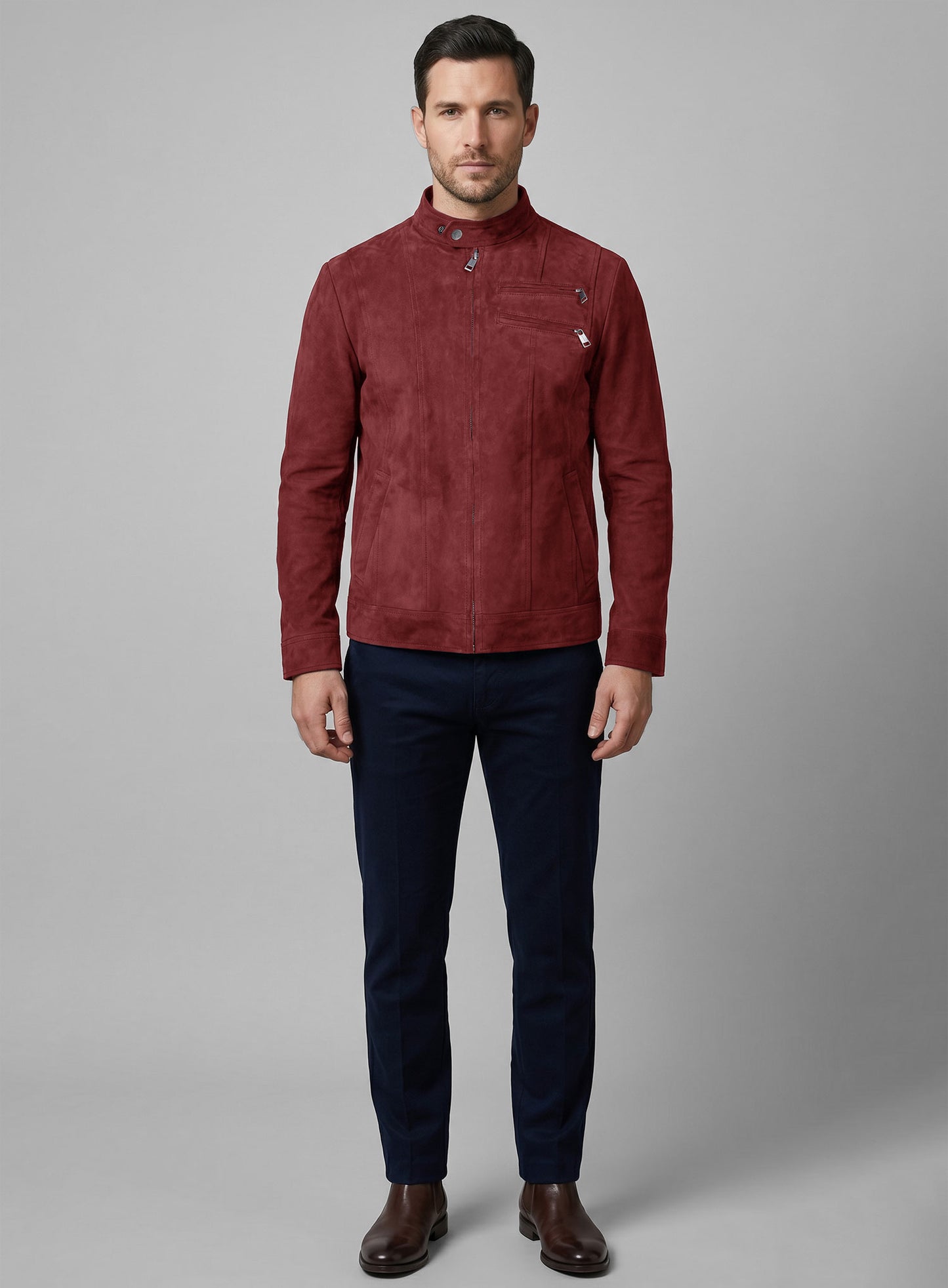 French Red Suede Leather Jacket # 700