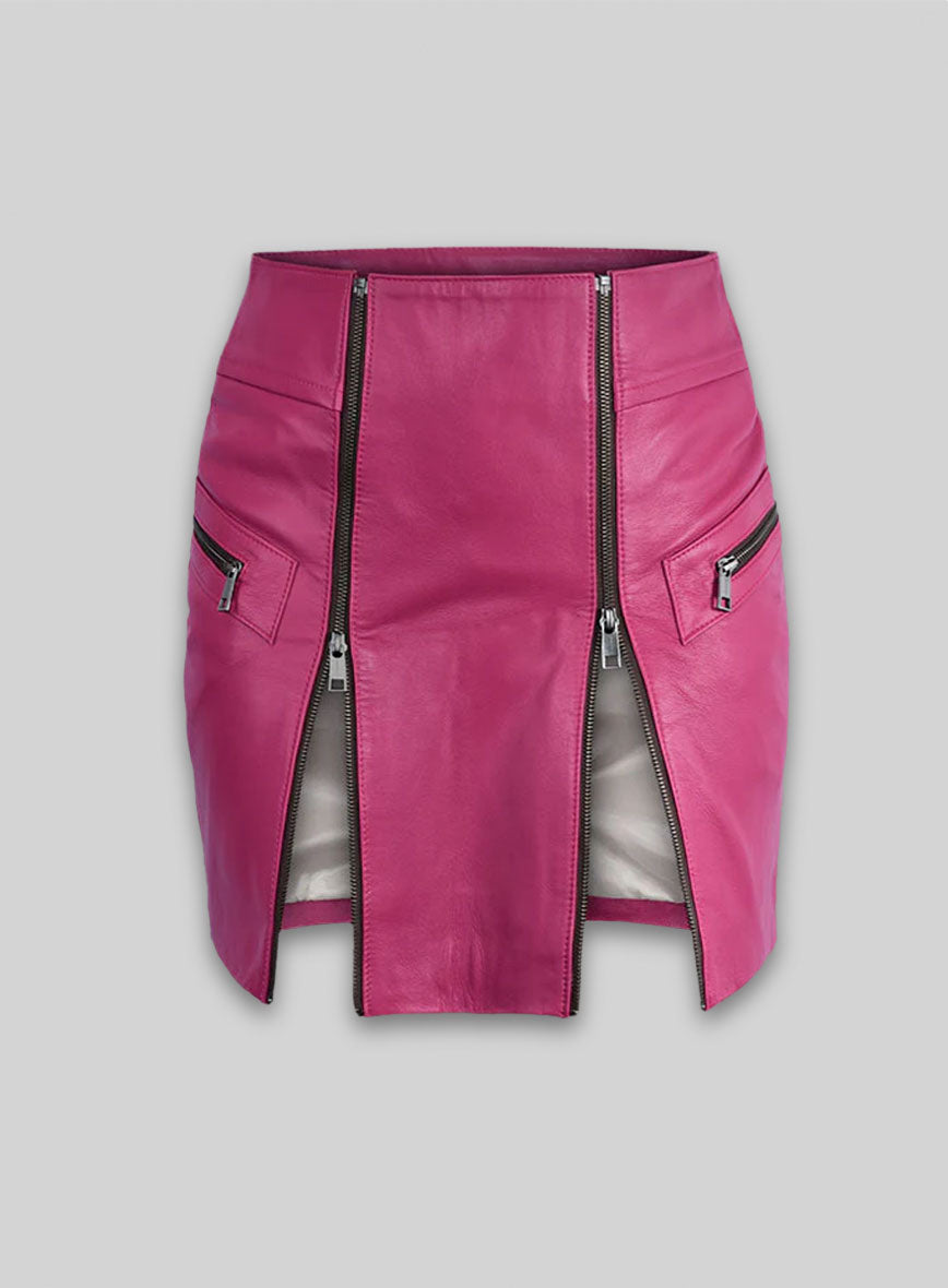 Front Zipper Leather Mini Skirt - # 143