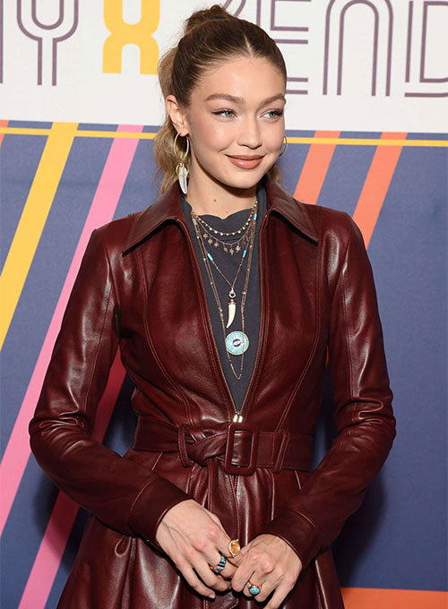 Gigi Hadid Leather Long Coat - LeatherCult
