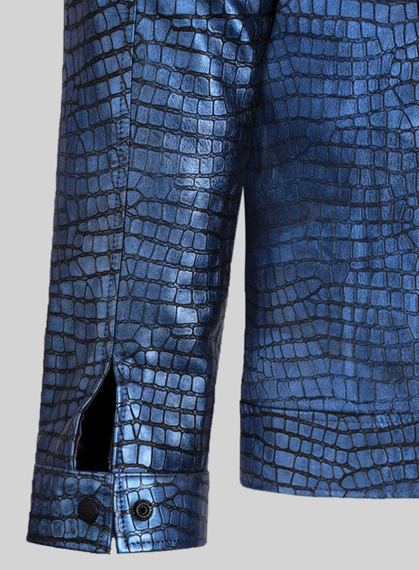 Gleaming Croc Metallic Blue Leather Jacket