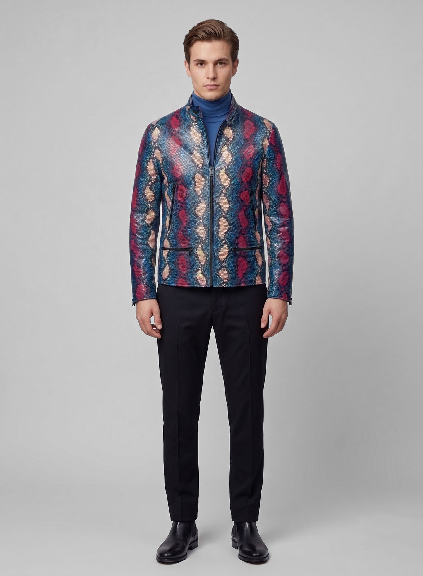 Glinting Bold Blue Python Leather Jacket