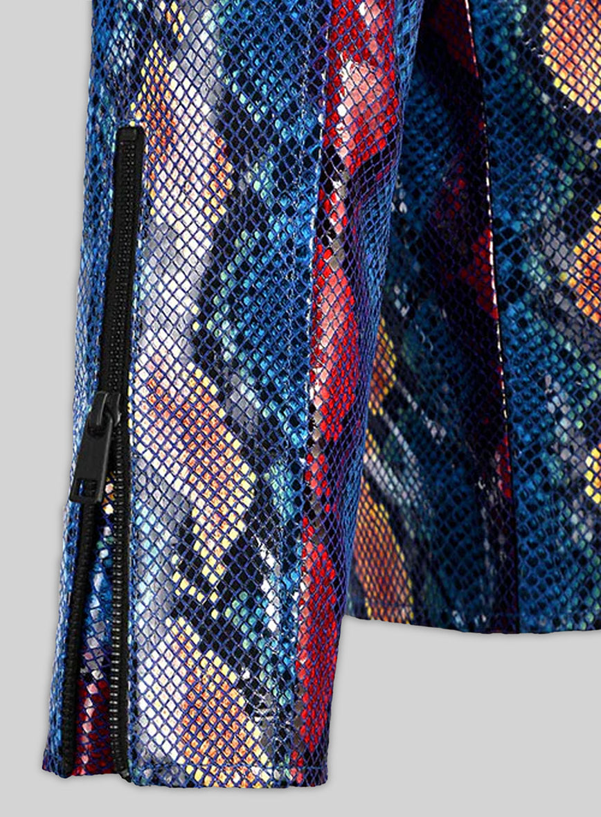 Glinting Bold Blue Python Leather Jacket