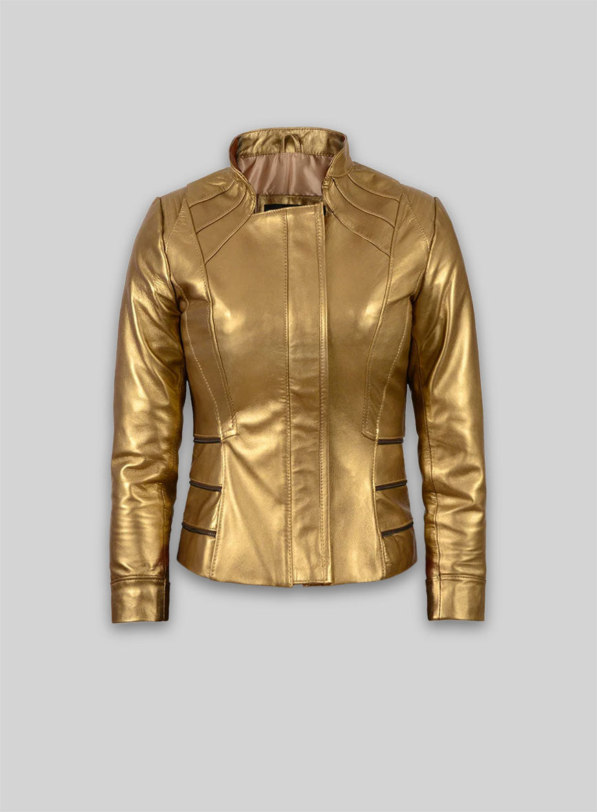 Golden Fitted Leather Jacket # 521