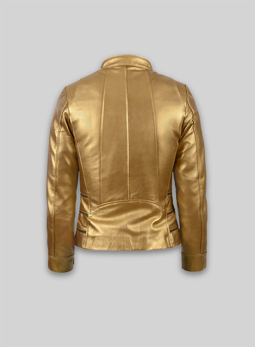 Golden Fitted Leather Jacket # 521