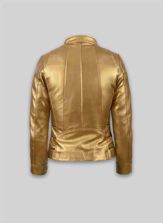 Golden Fitted Leather Jacket # 521