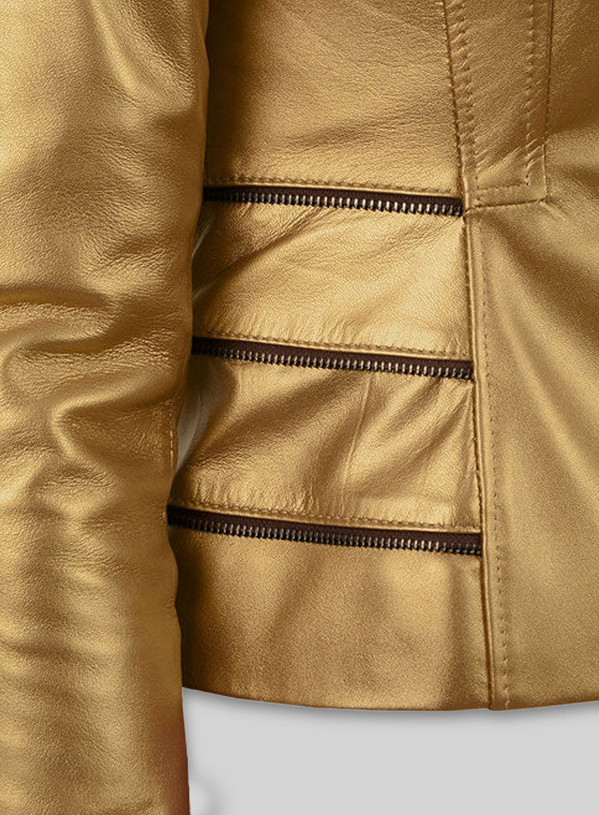 Golden Fitted Leather Jacket # 521
