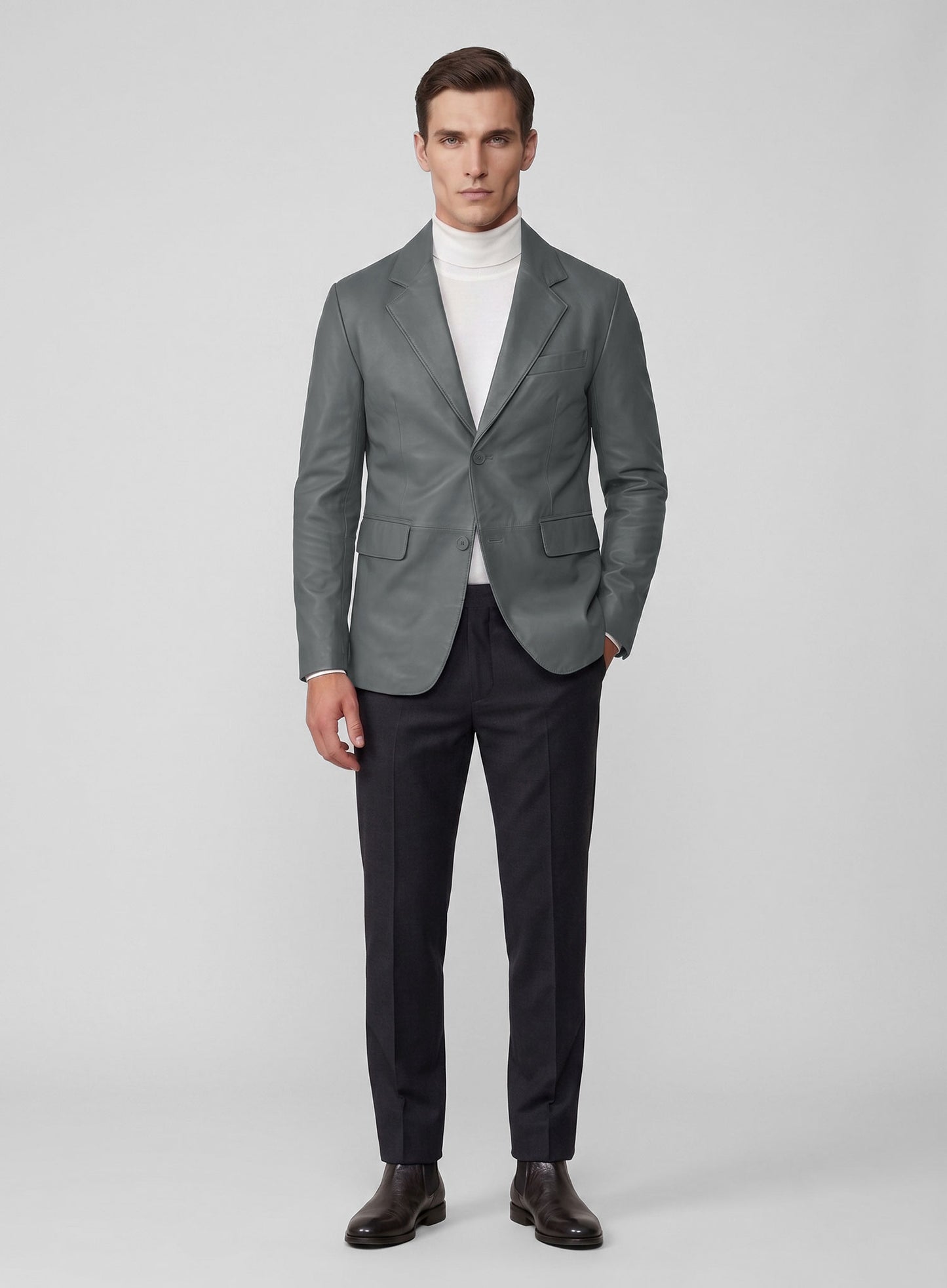 Gray Lambskin Leather Blazer