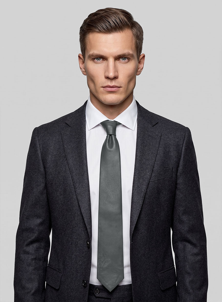 Gray Leather Tie