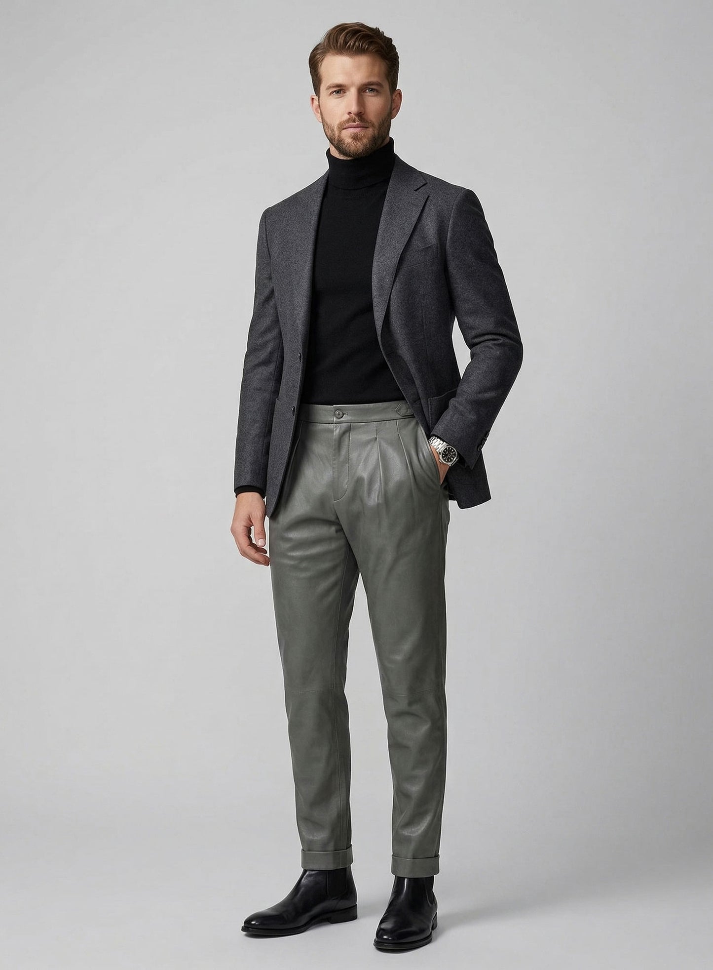 Gray Leather Gurkha Pant
