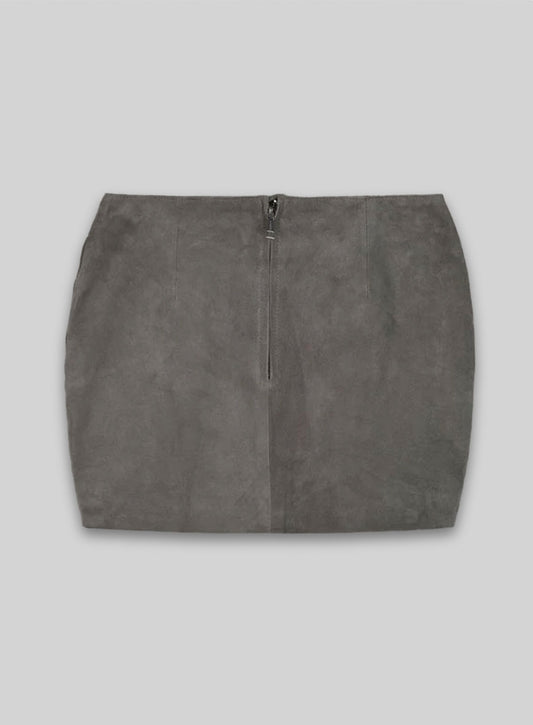 Gray Suede Bossy Buckle Leather Skirt - #443