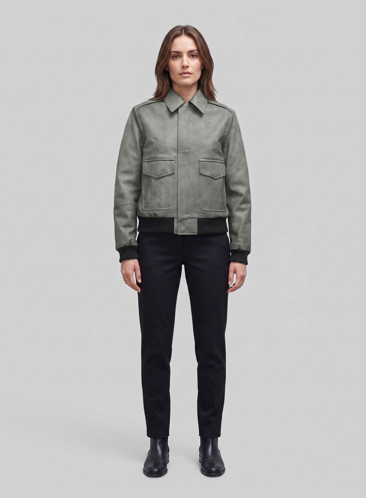 Harbor Gray Kendall Jenner Leather Jacket # 1