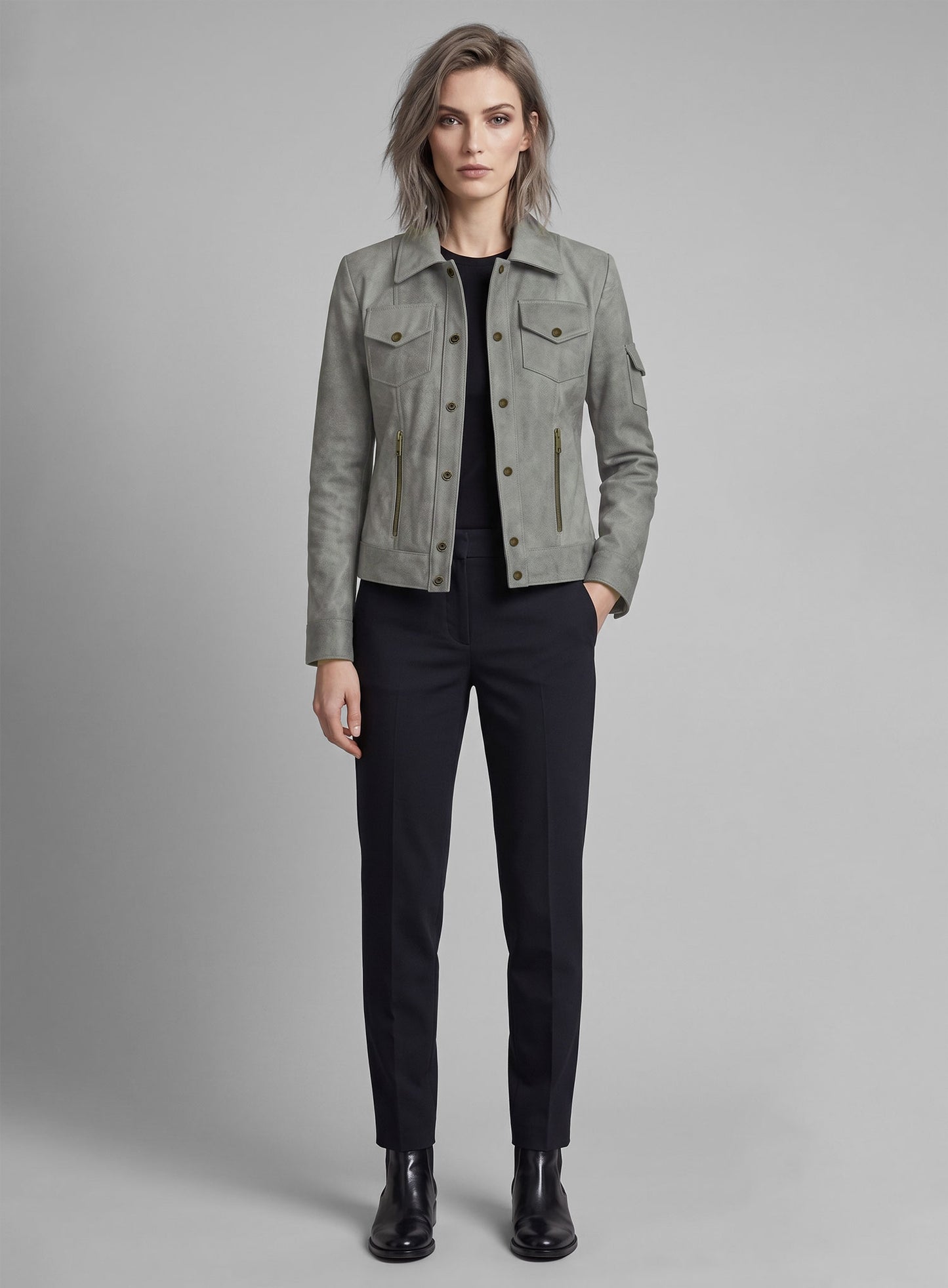 Harbour Gray Gigi Hadid Leather Jacket