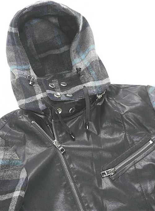 Hooded Tweed Leather Combo Jacket # 629 - LeatherCult