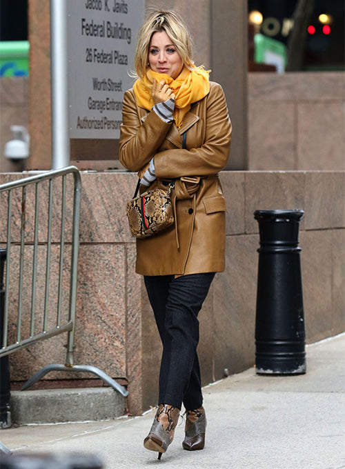Kaley Cuoco The Flight Attendant Leather Trench Coat – LeatherCult